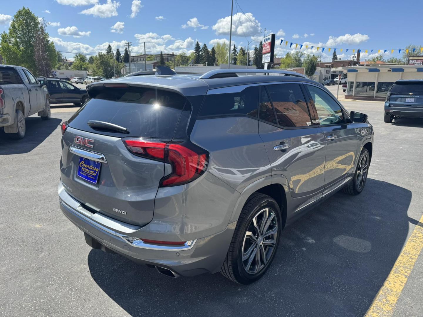 2020 Grey /Black GMC Terrain Denali AWD (3GKALXEX2LL) with an 2.0L L4 DOHC 16V TURBO engine, 6A transmission, located at 116 5th Avenue South, Lewistown, MT, 59457, 47.063877, -109.427879 - Experience the perfect blend of sophistication and capability with the 2020 GMC Terrain Denali AWD. This top-tier compact SUV offers a refined driving experience, advanced technology, and premium comfort features that cater to both daily commutes and weekend adventures. Under the hood, the Terrain - Photo#2