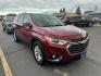 2018 Maroon /Grey Chevrolet Traverse LT Cloth AWD (1GNEVGKW4JJ) with an 3.6L V6 DOHC 24V engine, 9A transmission, located at 116 5th Avenue South, Lewistown, MT, 59457, 47.063877, -109.427879 - Nicely loaded local trade, economical AWD! - Photo#0