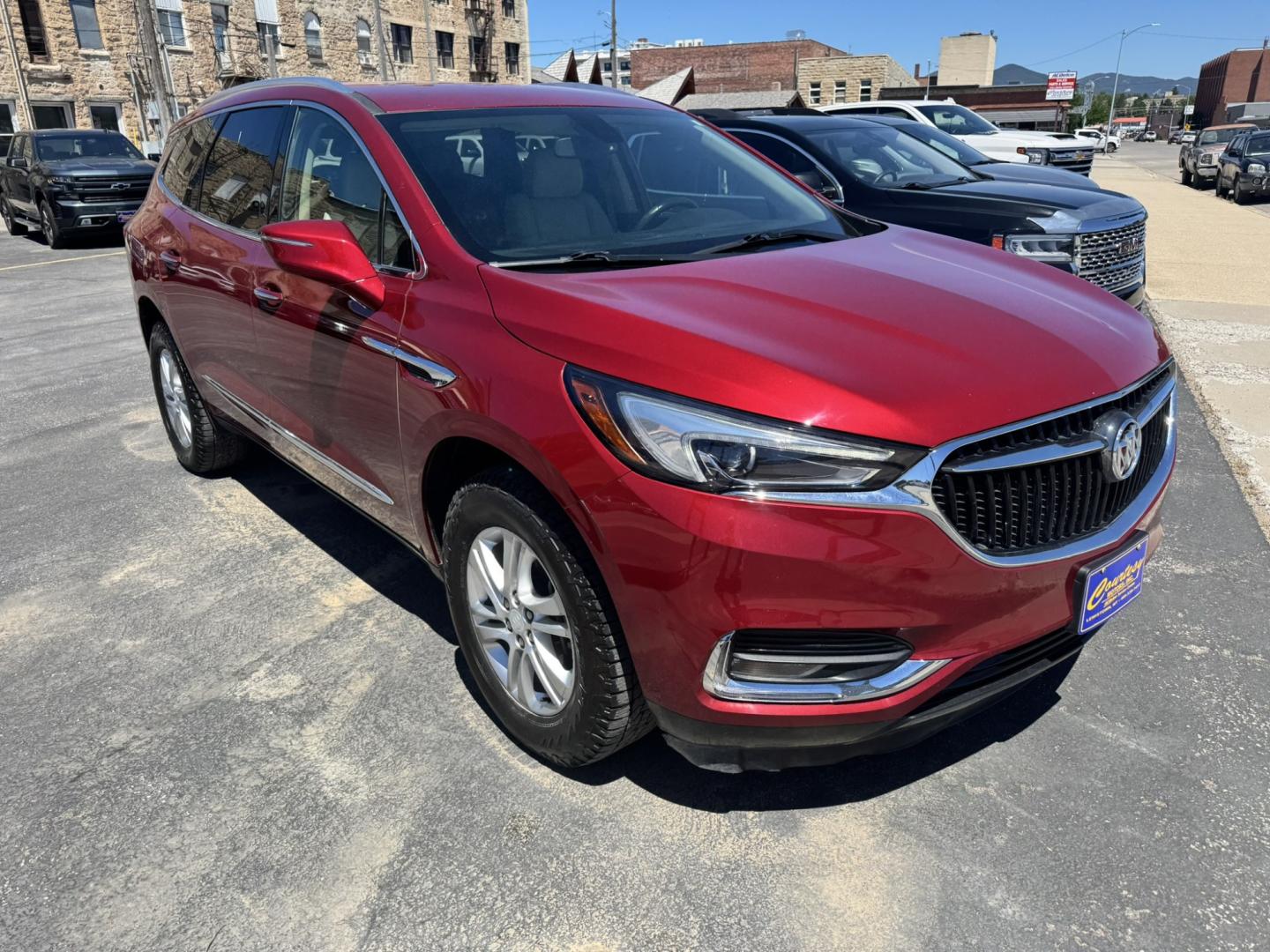 2019 Maroon /Tan Buick Enclave Essence AWD (5GAEVAKW8KJ) with an 3.6L V6 DOHC 24V engine, 9A transmission, located at 116 5th Avenue South, Lewistown, MT, 59457, 47.063877, -109.427879- Photo#1