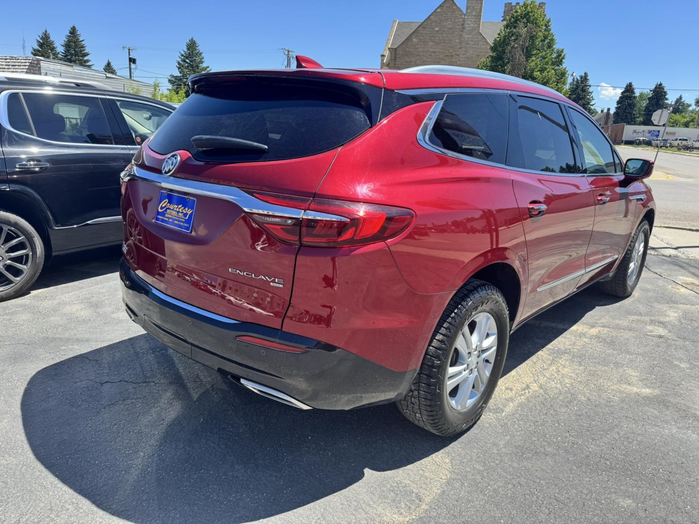 2019 Maroon /Tan Buick Enclave Essence AWD (5GAEVAKW8KJ) with an 3.6L V6 DOHC 24V engine, 9A transmission, located at 116 5th Avenue South, Lewistown, MT, 59457, 47.063877, -109.427879- Photo#3
