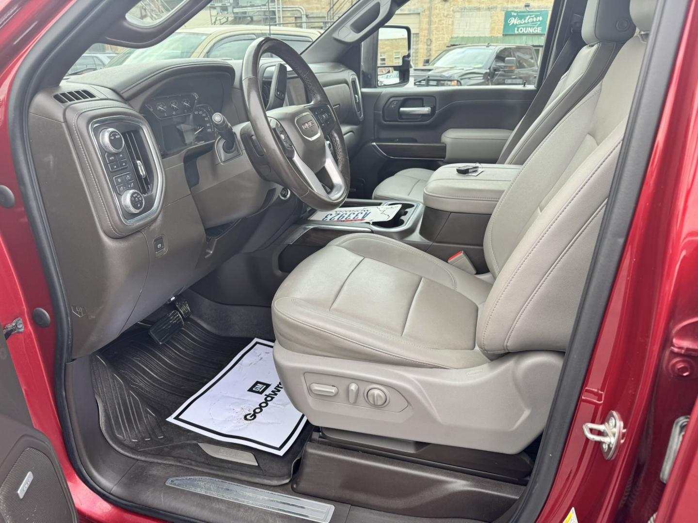2023 Maroon /Tan GMC Sierra 2500HD SLT Crew Cab 2WD (1GT49NEY6PF) with an 6.6L V8 OHV 16V TURBO DIESEL engine, 6A transmission, located at 116 5th Avenue South, Lewistown, MT, 59457, 47.063877, -109.427879 - When it's time to get serious about towing, hauling, or simply driving one of the nicest heavy-duty trucks on the road, this 2023 GMC Sierra 2500HD SLT Crew Cab 4x4 is ready for the job. Powered by the legendary 6.6L Duramax Turbo-Diesel V8 paired with the Allison® 10-speed automatic transmission,- Photo#14