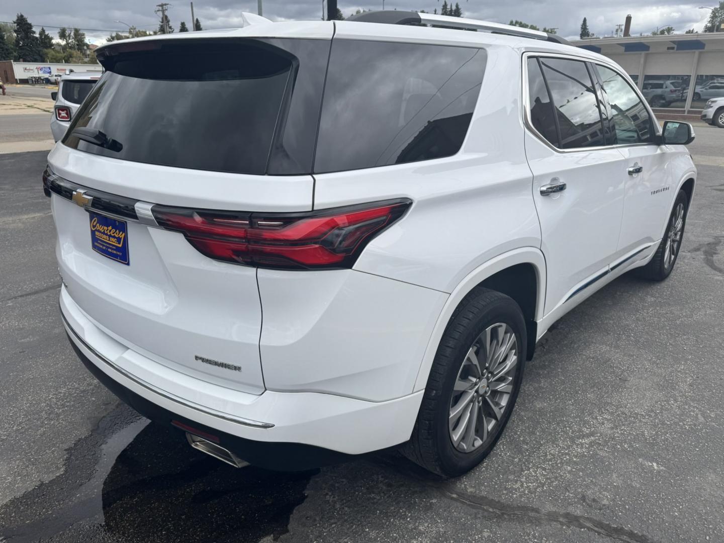 2023 WHITE /Black Chevrolet Traverse Premier AWD (1GNEVKKW9PJ) with an 3.6L V6 DOHC 24V engine, 9A transmission, located at 116 5th Avenue South, Lewistown, MT, 59457, 47.063877, -109.427879 - This 2023 Chevrolet Traverse Premier AWD gives you the perfect combination of luxury, space and all-weather capability. Powered by the proven 3.6L V6 with 310 horsepower and paired with a 9-speed automatic transmission, the Traverse has plenty of power while the AWD system gives you added confidence- Photo#2