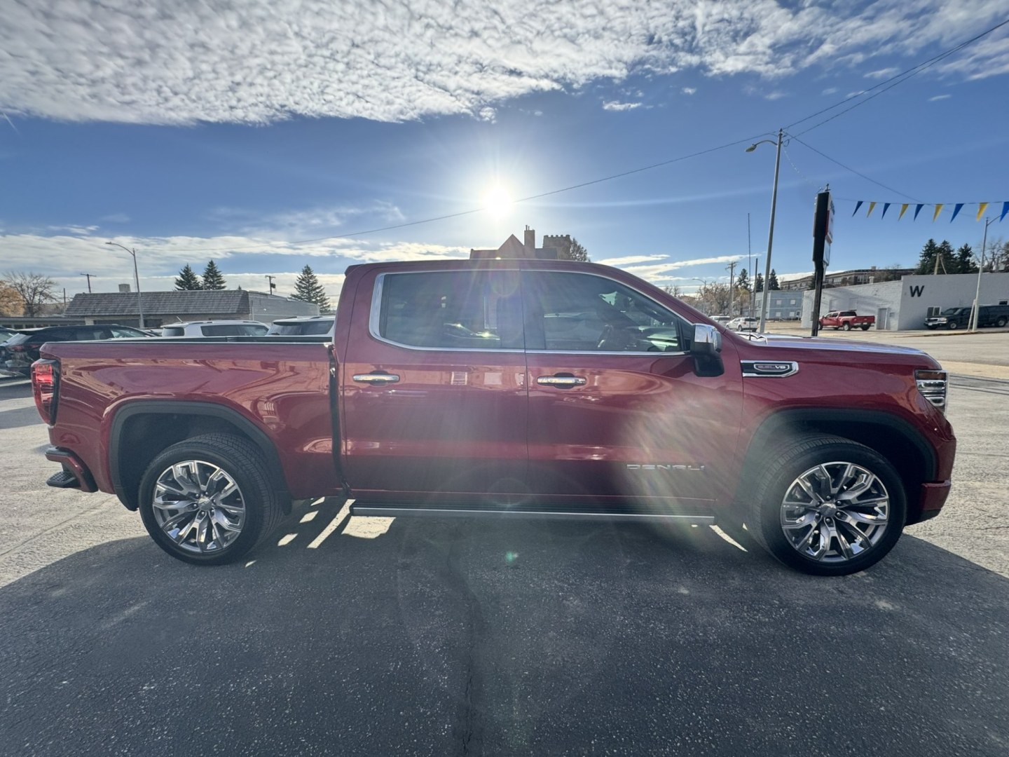 2024 Maroon /Black GMC Sierra 1500 Denali Crew Cab Short Box 4WD (3GTUUGEL8RG) with an 6.2L V8 OHV 16V engine, 6A transmission, located at 116 5th Avenue South, Lewistown, MT, 59457, 47.063877, -109.427879 - **2024 GMC Sierra 1500 Crew Cab Denali 4WD – 6.2L V8** Experience luxury and capability in this 2024 GMC Sierra 1500 Crew Cab Denali 4WD. The powerful 6.2L EcoTec3 V8 delivers **420 horsepower** and **460 lb-ft of torque**, paired with a 10-speed automatic and four-wheel drive for confident perfo- Photo#1